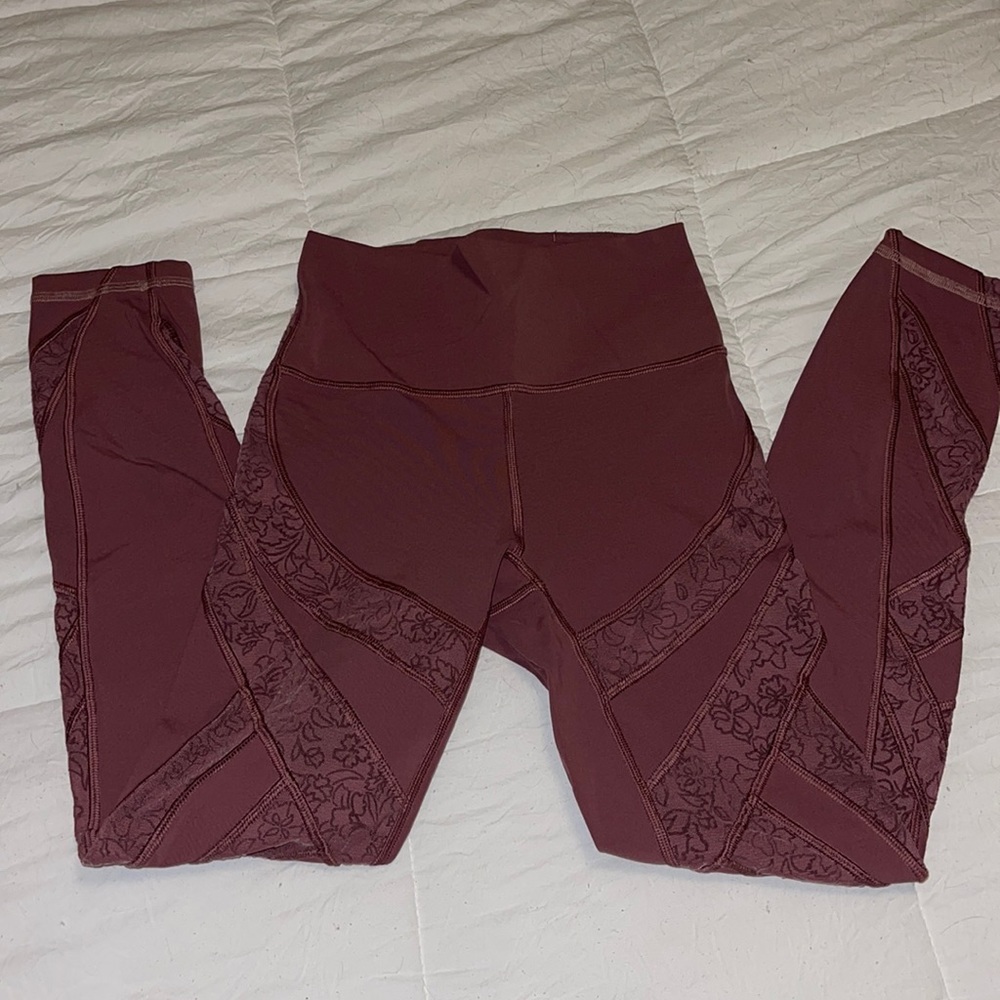 lululemon dusty rose lace mesh leggings full length